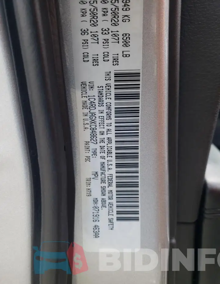 1C4RDJAGXKC848627 Photo# 14
