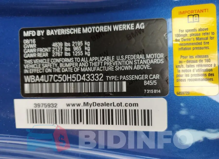 WBA4U7C50H5D43332 Photo# 12