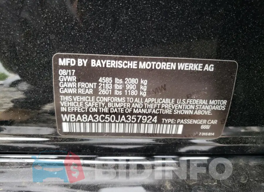 WBA8A3C50JA357924 Photo# 12