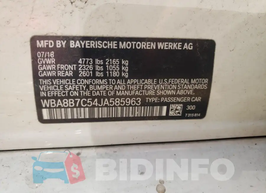 WBA8B7C54JA585963 Photo# 12