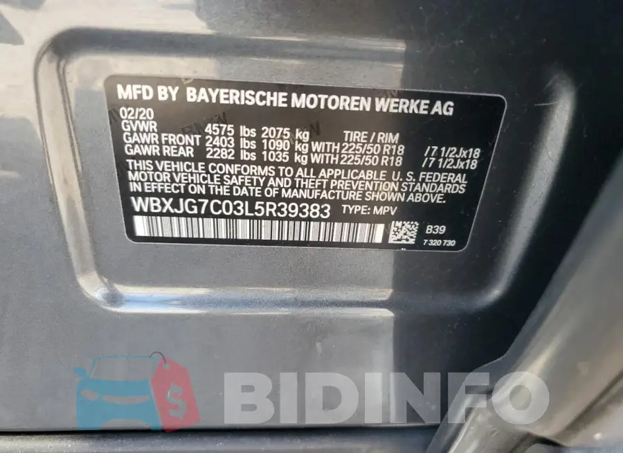 WBXJG7C03L5R39383 Photo# 14