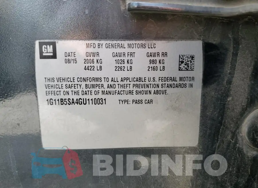1G11B5SA4GU110031 Photo# 12