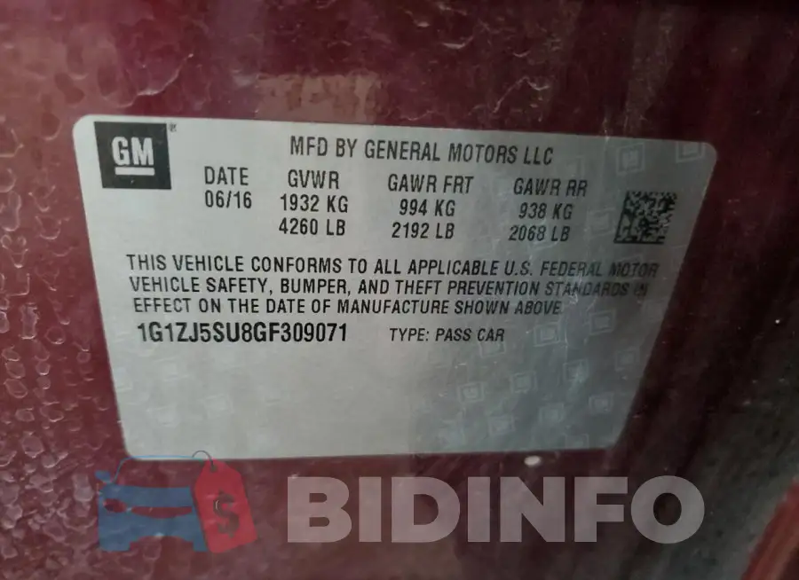 1G1ZJ5SU8GF309071 Photo# 12