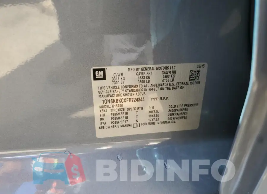 1GNSKBKCXFR724344 Photo# 13