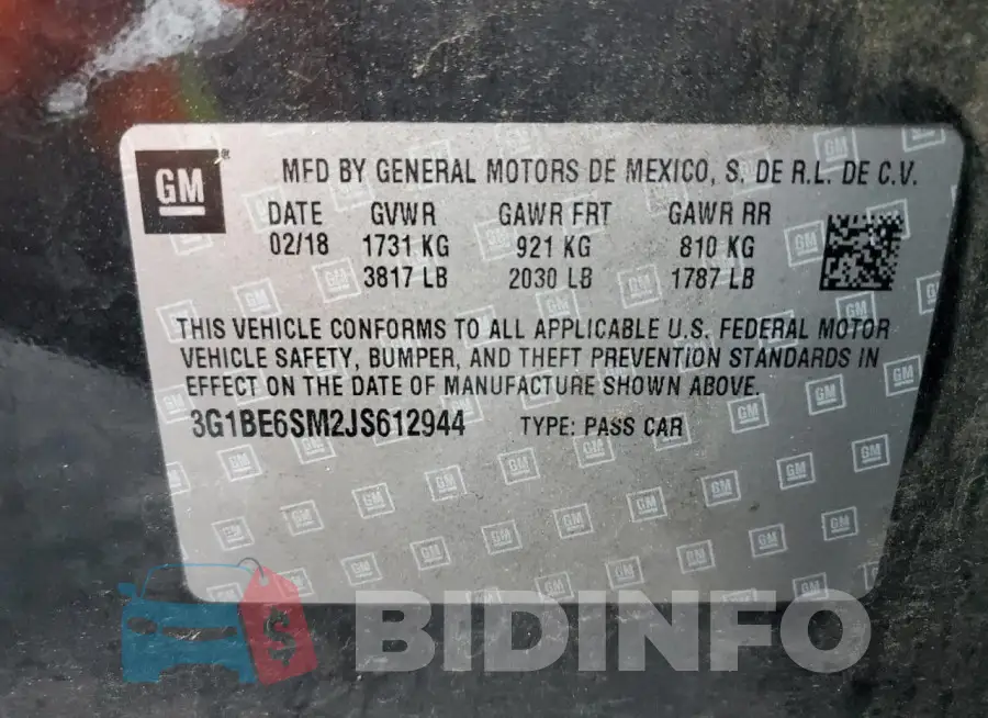 3G1BE6SM2JS612944 Photo# 12