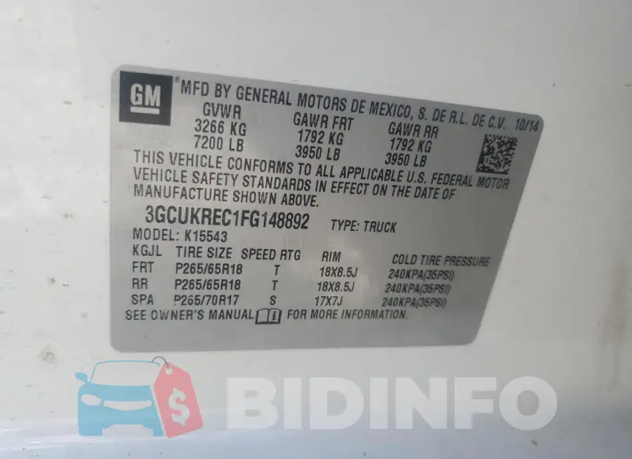 3GCUKREC1FG148892 Photo# 13