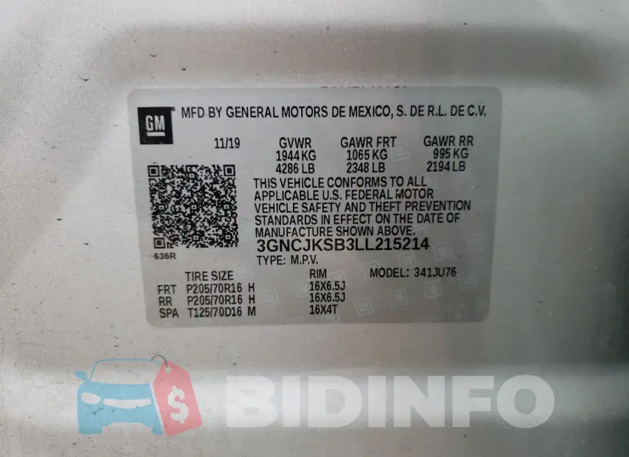 3GNCJKSB3LL215214 Photo# 12
