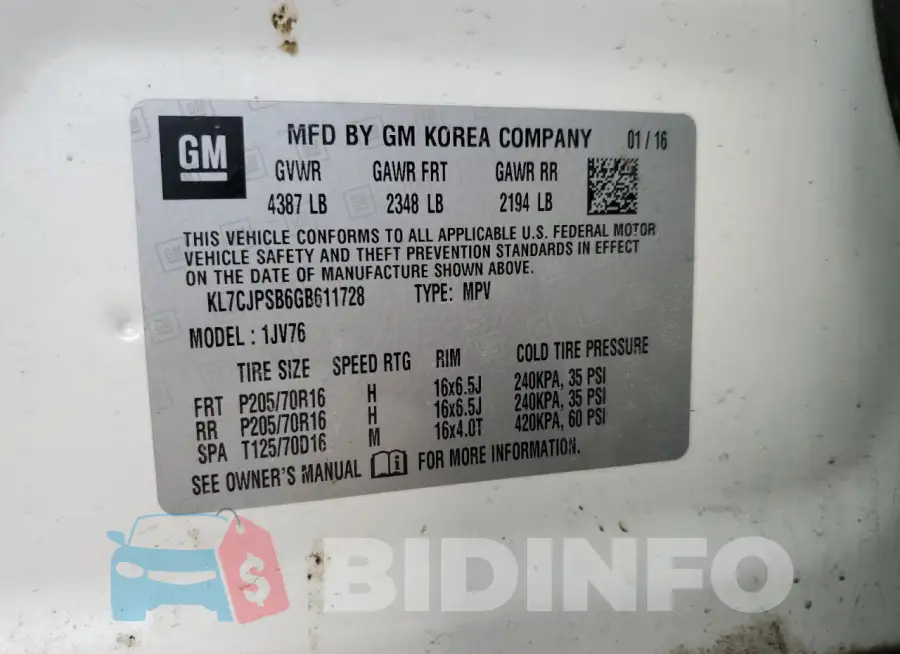 KL7CJPSB6GB611728 Photo# 13