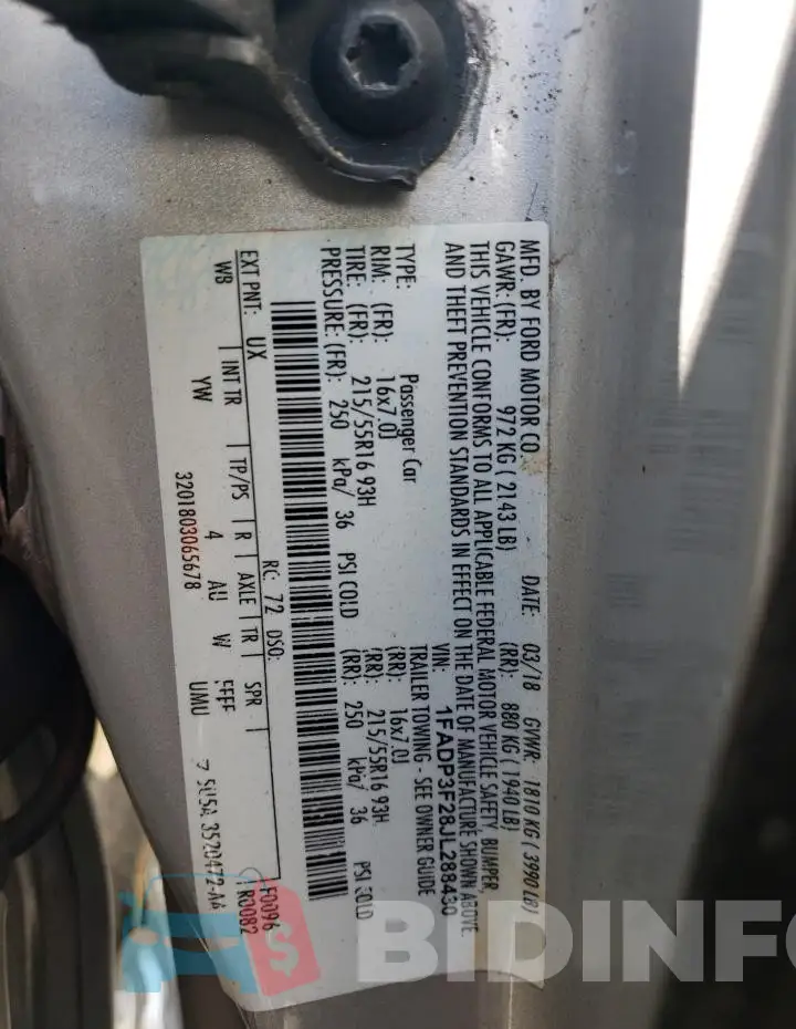 1FADP3F28JL288430 Photo# 12