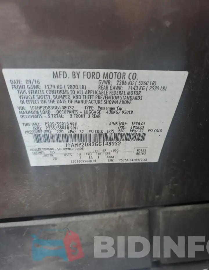 1FAHP2D83GG148032 Photo# 13