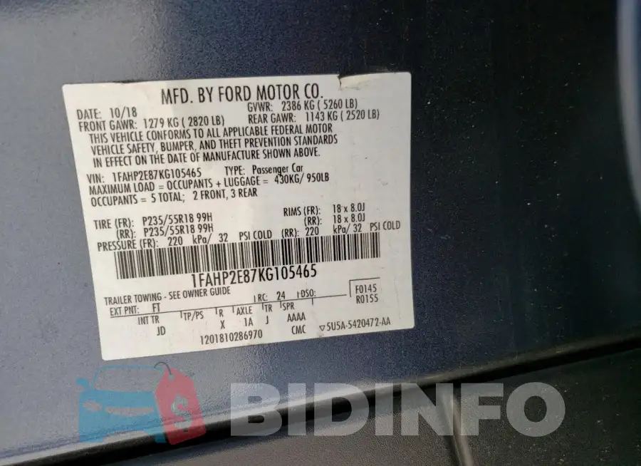 1FAHP2E87KG105465 Photo# 12