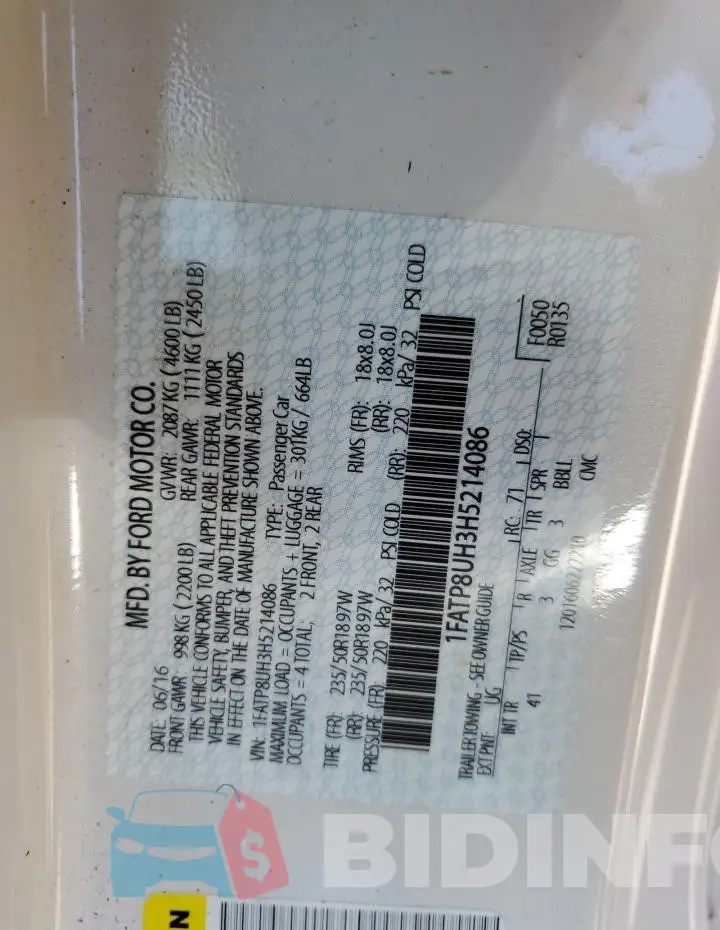 1FATP8UH3H5214086 Photo# 12