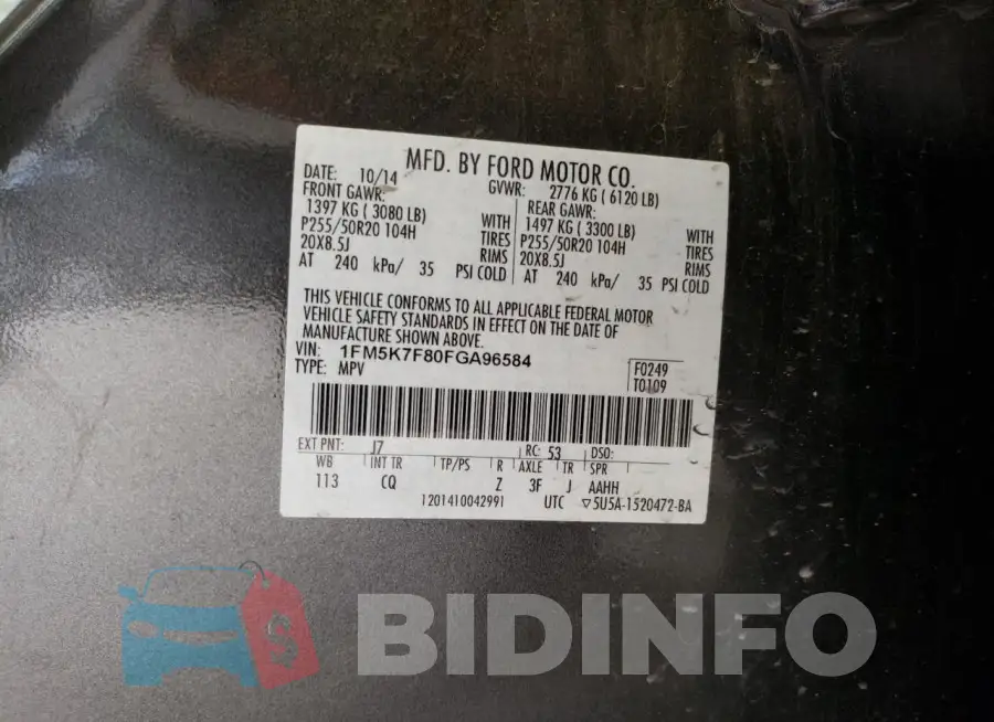 1FM5K7F80FGA96584 Photo# 14