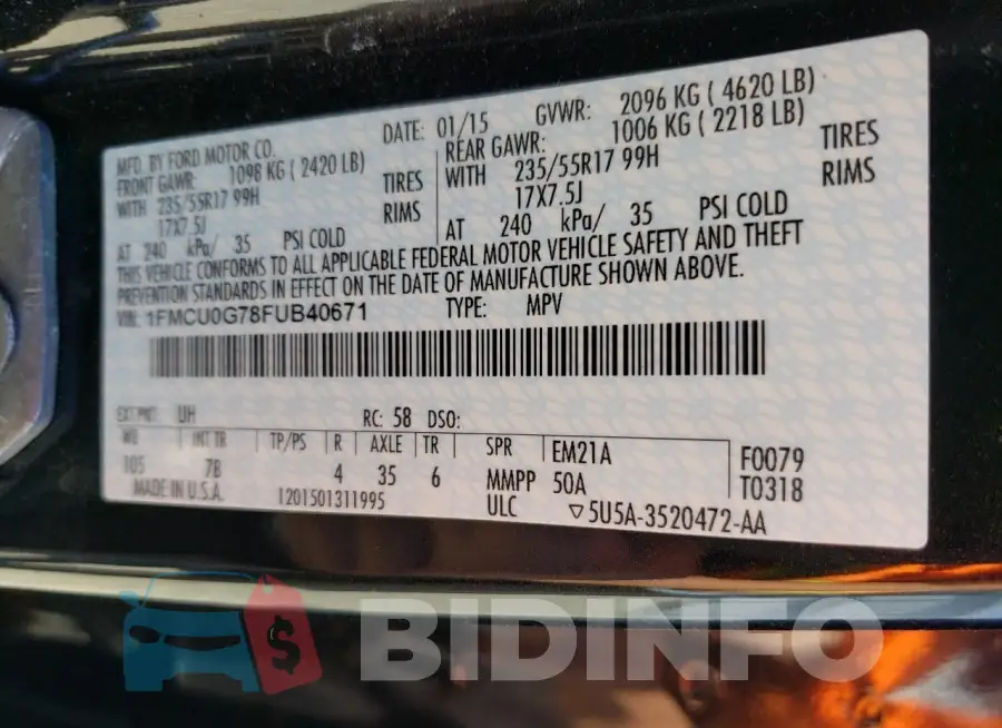 1FMCU0G78FUB40671 Photo# 12