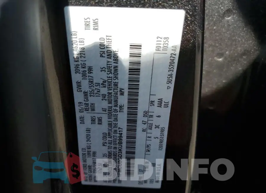 1FMCU0GD3KUB99417 Photo# 13