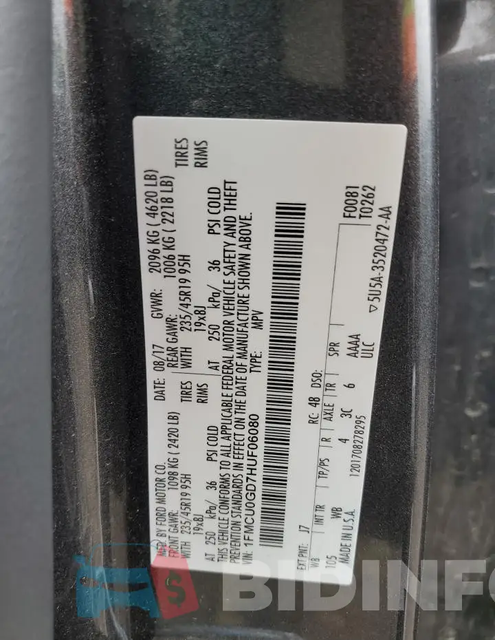 1FMCU0GD7HUF06080 Photo# 13