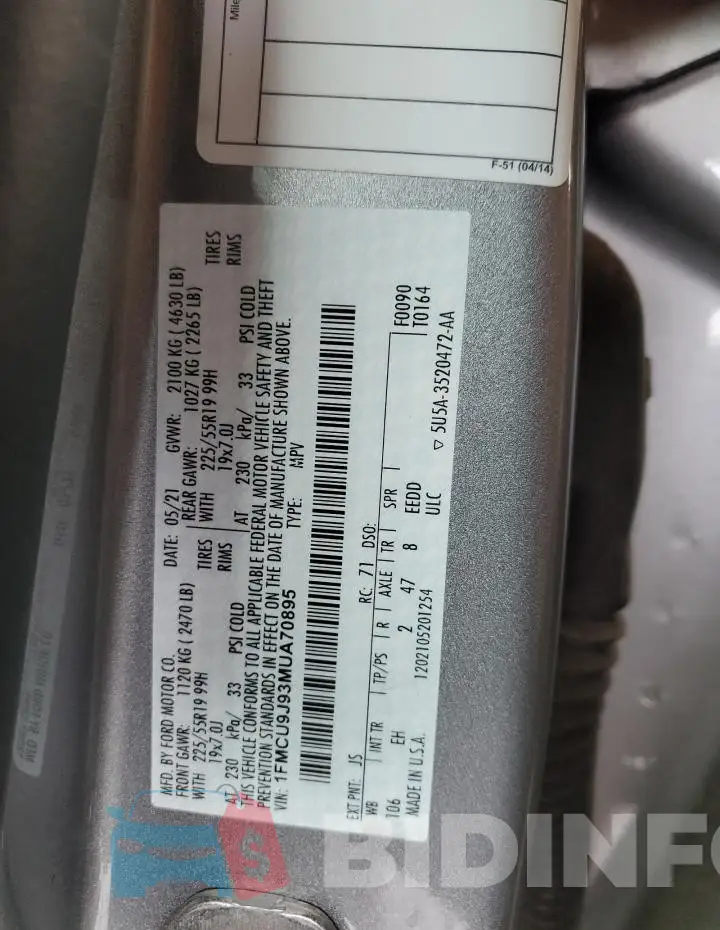 1FMCU9J93MUA70895 Photo# 14
