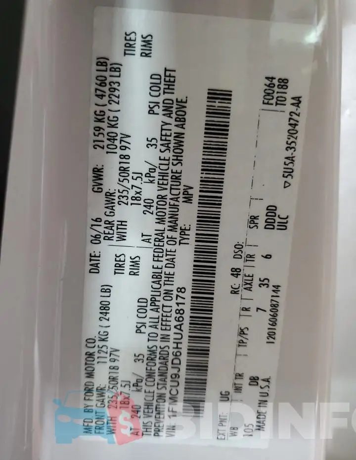 1FMCU9JD6HUA68178 Photo# 14