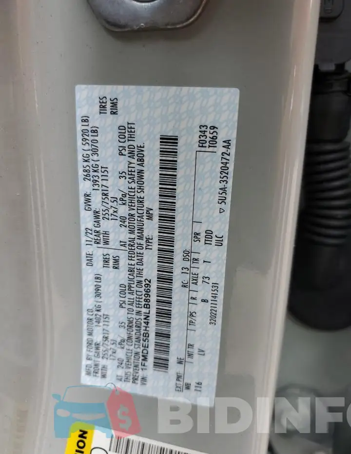 1FMDE5BH4NLB89692 Photo# 13