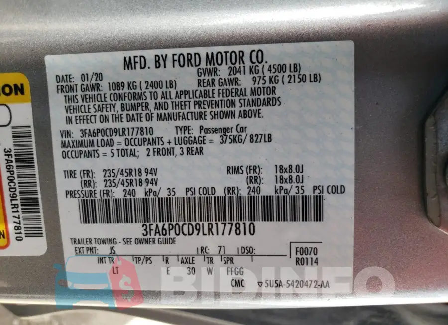 3FA6P0CD9LR177810 Photo# 13