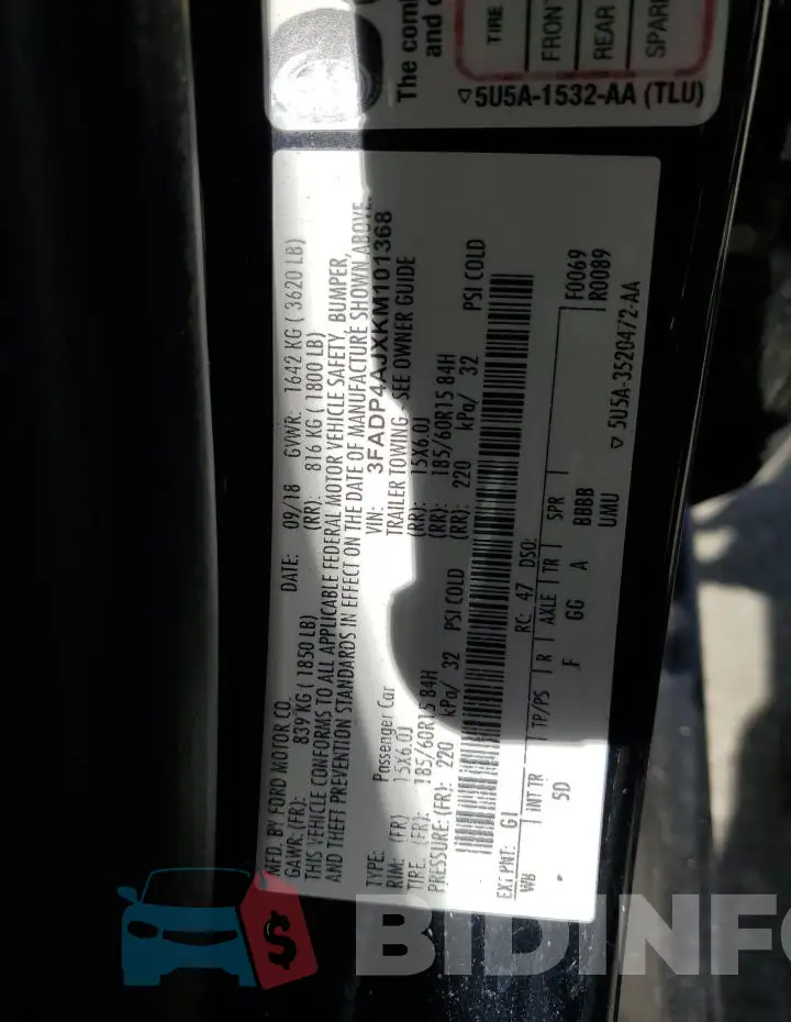 3FADP4AJXKM101368 Photo# 12