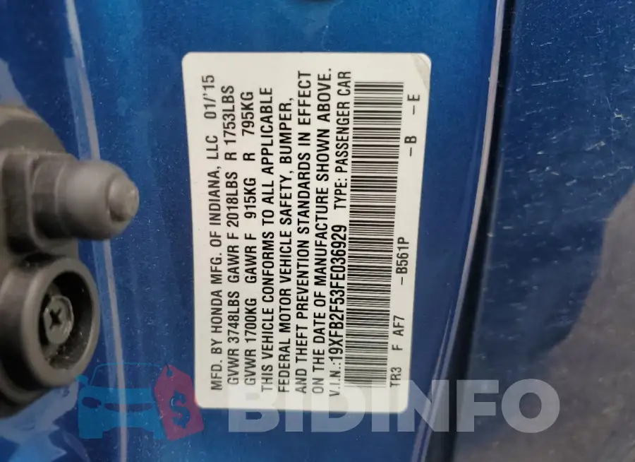 19XFB2F53FE036929 Photo# 13