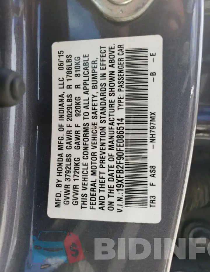 19XFB2F90FE086514 Photo# 12