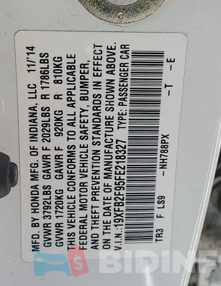 19XFB2F95FE218327 Photo# 12