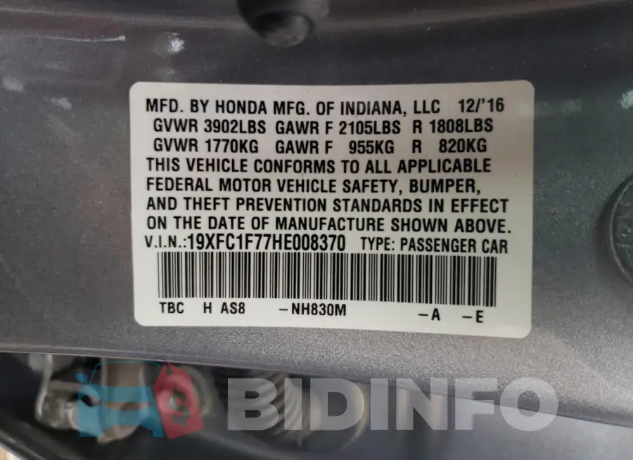 19XFC1F77HE008370 Photo# 12