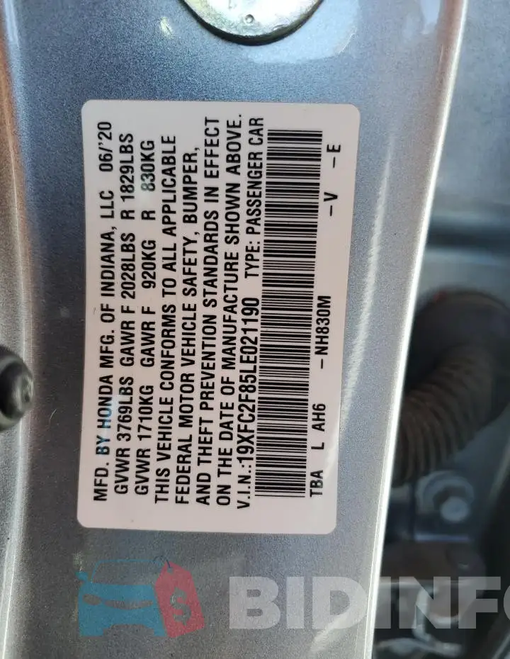 19XFC2F85LE021190 Photo# 12