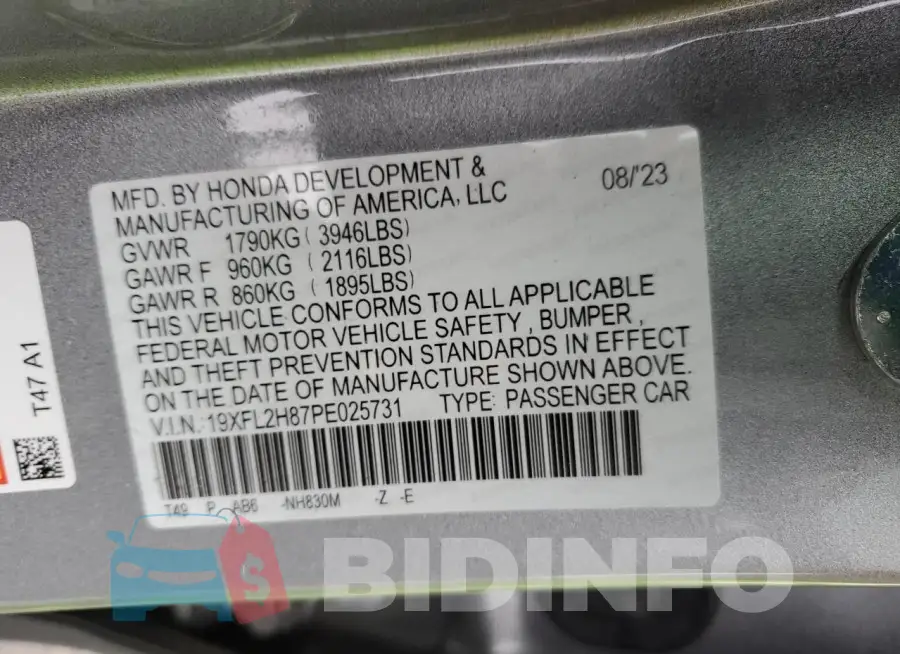19XFL2H87PE025731 Photo# 13