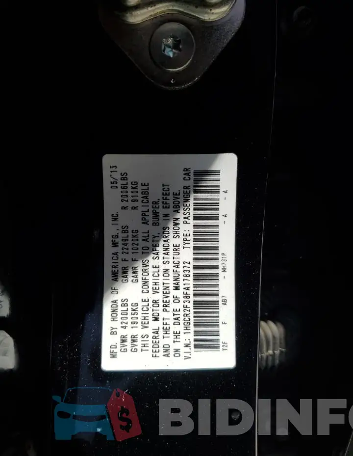 1HGCR2F38FA178372 Photo# 13