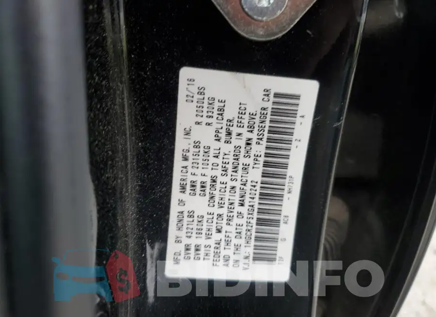 1HGCR2F5XGA140242 Photo# 12