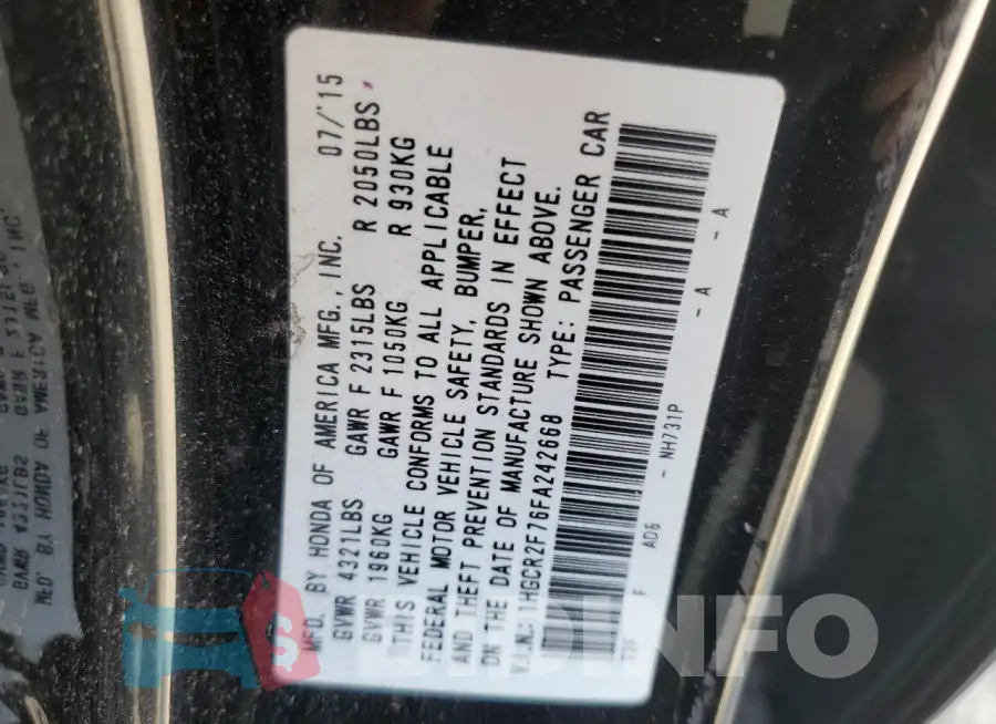 1HGCR2F76FA242668 Photo# 12