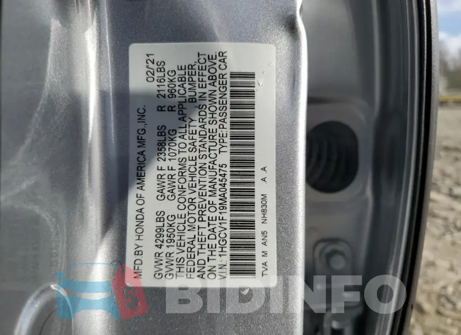 1HGCV1F19MA045475 Photo# 12