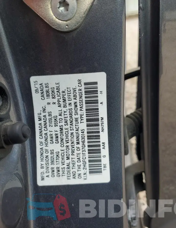 2HGFC1F37GH630145 Photo# 12