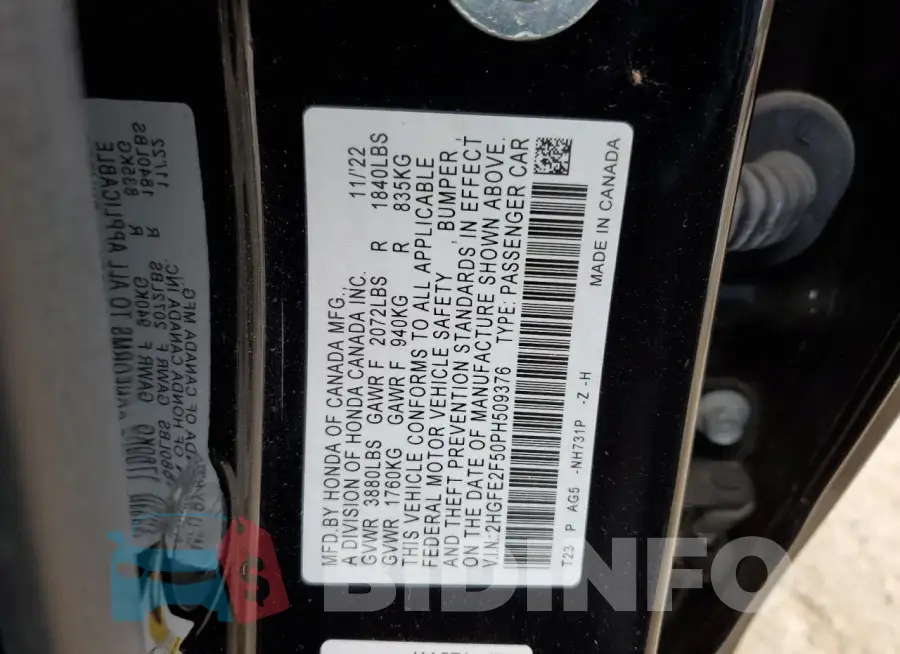 2HGFE2F50PH509376 Photo# 13