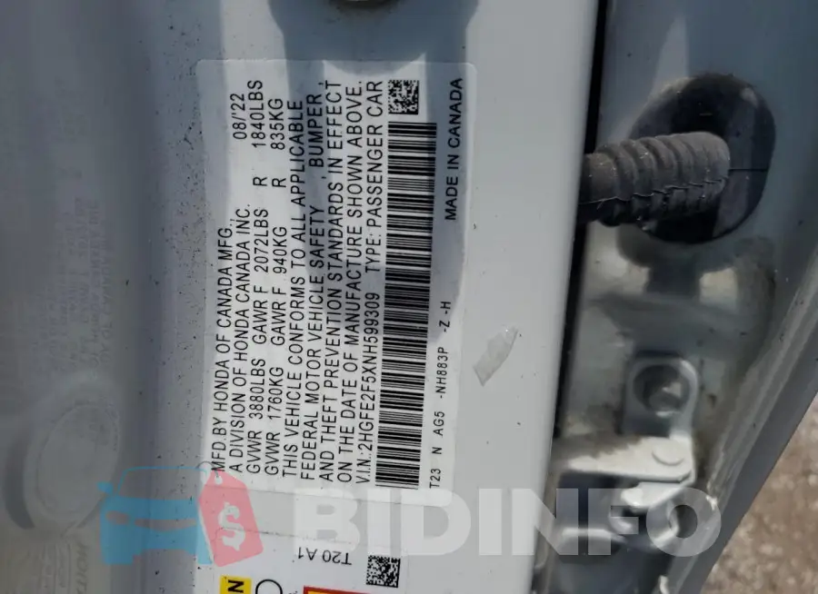 2HGFE2F5XNH599309 Photo# 12