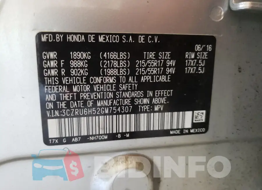 3CZRU6H52GM754307 Photo# 13