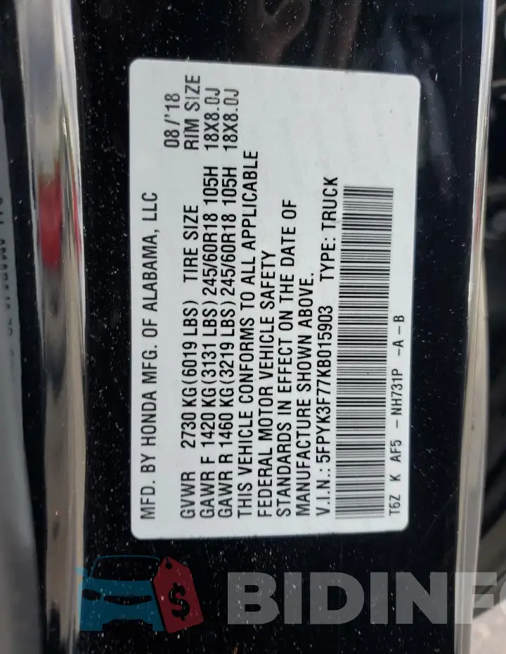 5FPYK3F77KB015903 Photo# 12