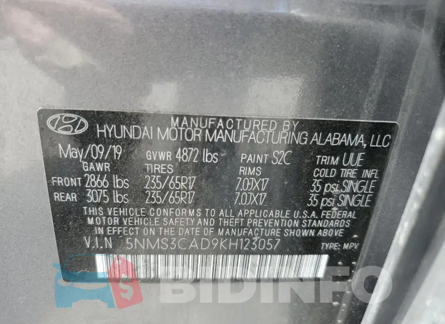 5NMS3CAD9KH123057 Photo# 14