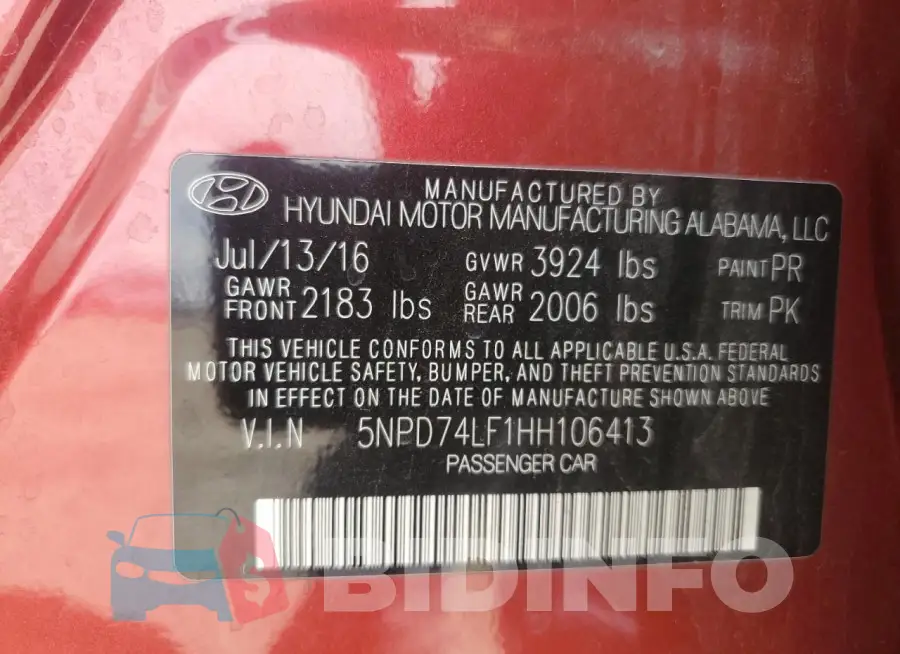 5NPD74LF1HH106413 Photo# 12