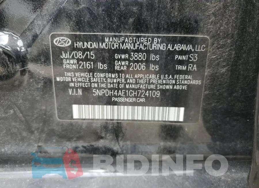 5NPDH4AE1GH724109 Photo# 12
