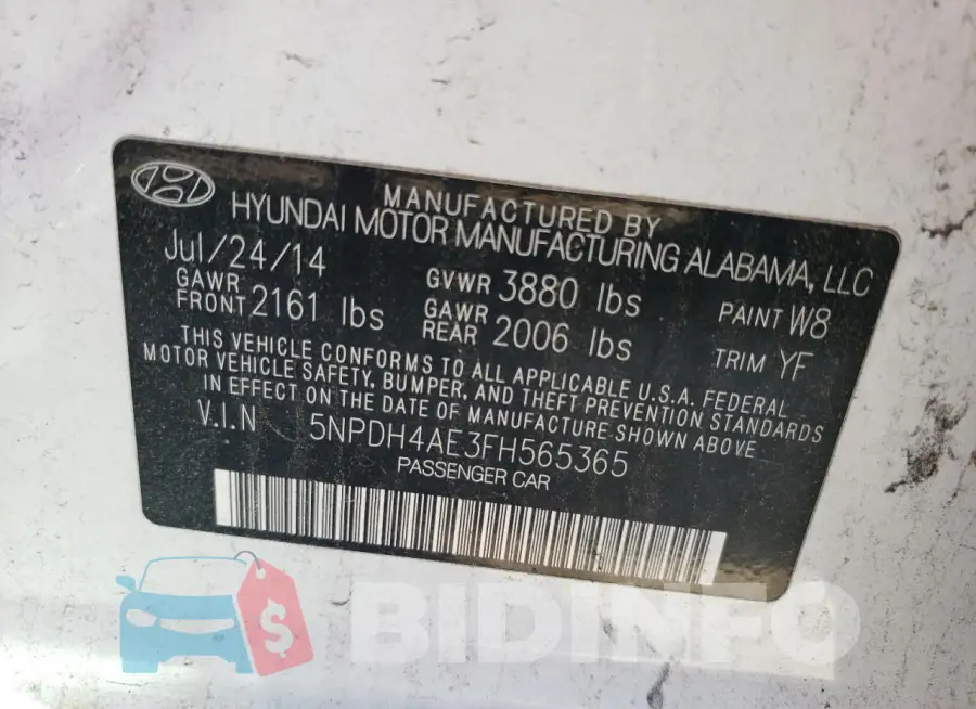 5NPDH4AE3FH565365 Photo# 12