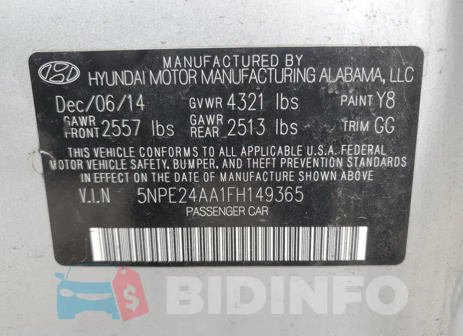 5NPE24AA1FH149365 Photo# 12