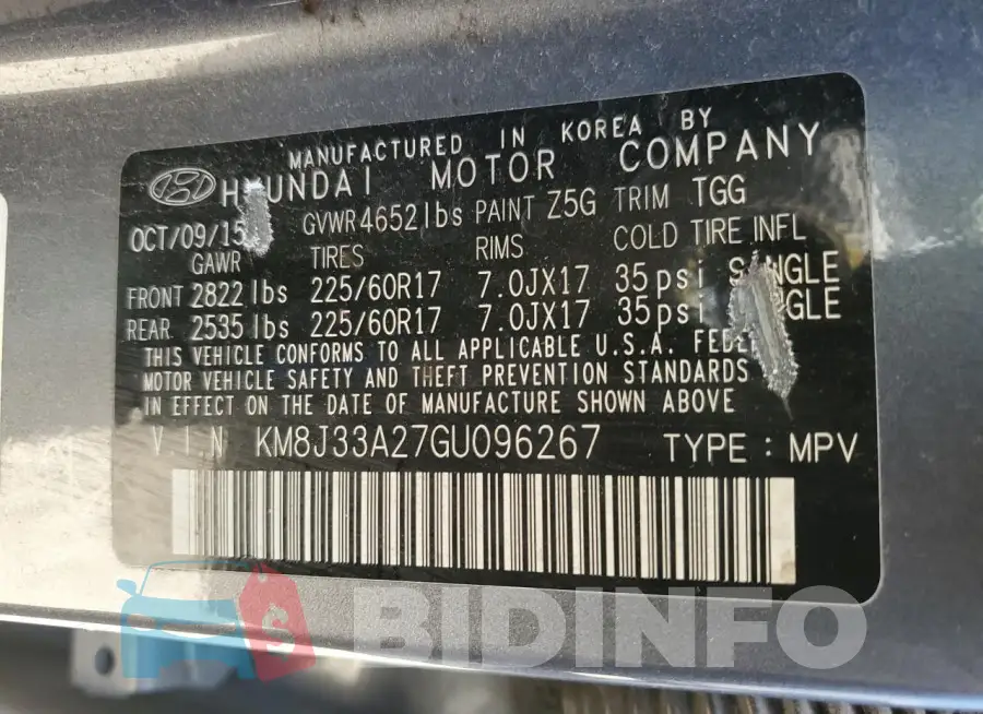 KM8J33A27GU096267 Photo# 14