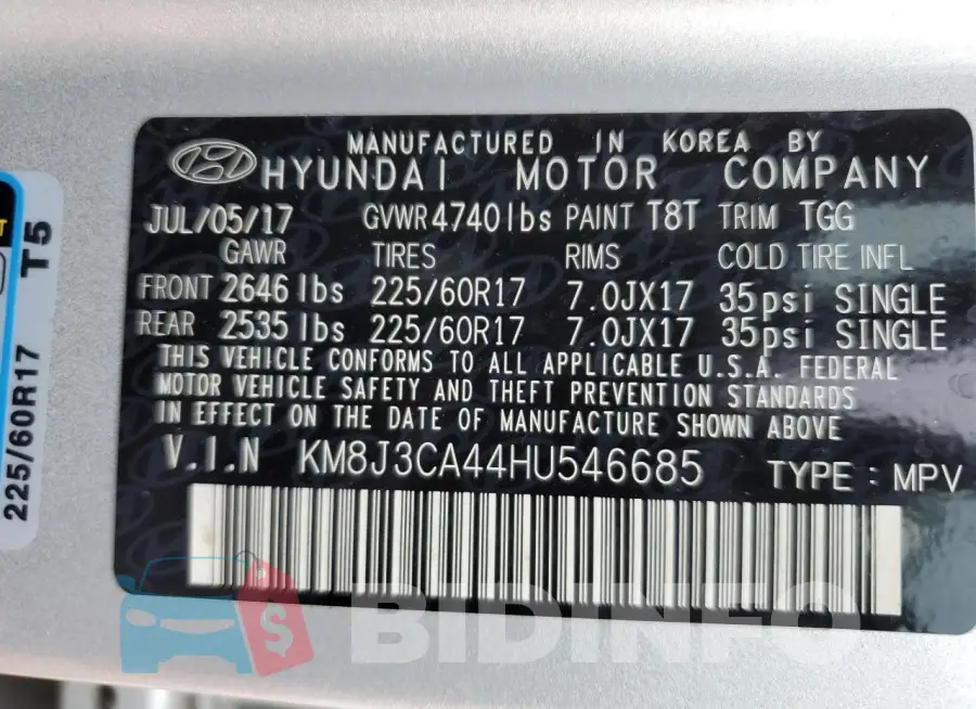 KM8J3CA44HU546685 Photo# 13