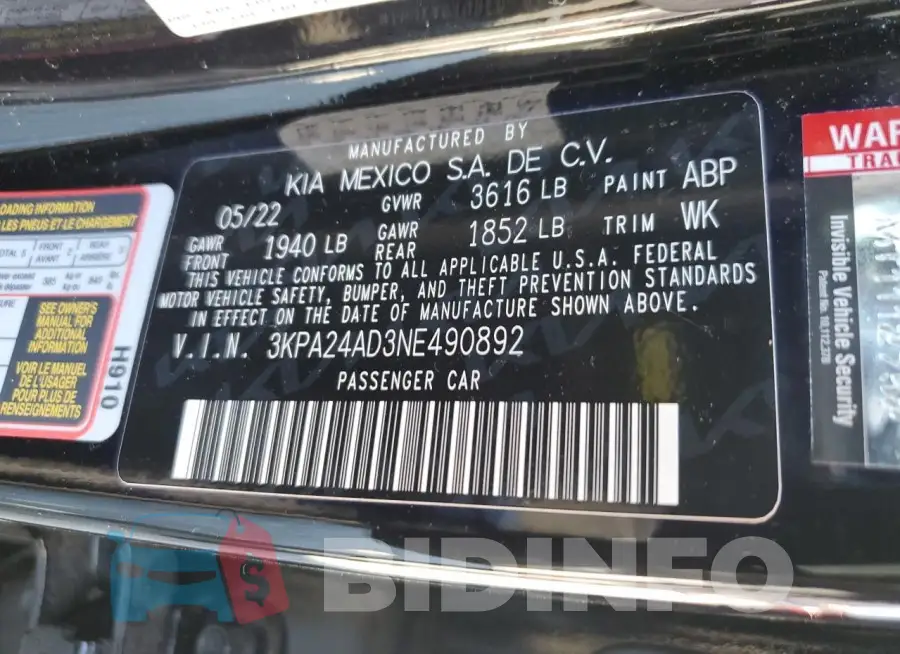3KPA24AD3NE490892 Photo# 12