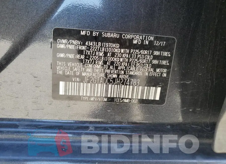 JF2GTADC5JH274783 Photo# 12