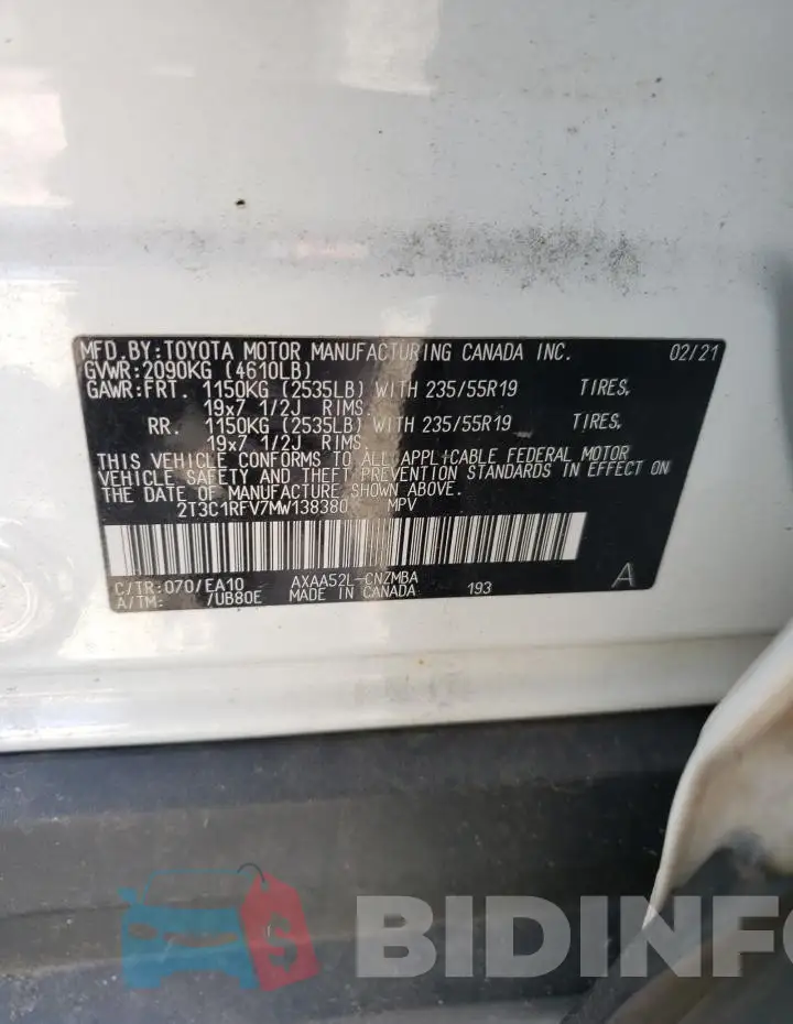 2T3C1RFV7MW138380 Photo# 14